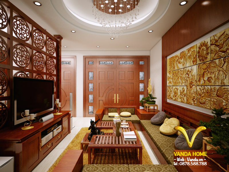 Thiết kế Nội thất phòng khách phong cách truyền thống Á Đông