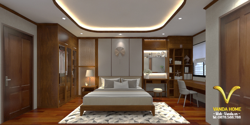 Thiết kế Nội thất phòng ngủ gỗ tự nhiên phong cách Á Đông