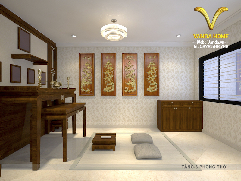 Thiết kế Nội thất phòng Thờ gỗ tự nhiên phong cách truyền thống Á Đông 