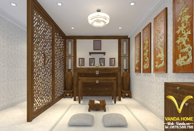 Thiết kế Nội thất phòng Thờ gỗ tự nhiên phong cách truyền thống Á Đông 