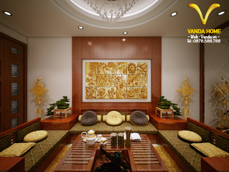 Thiết kế Nội thất phòng khách phong cách truyền thống Á Đông