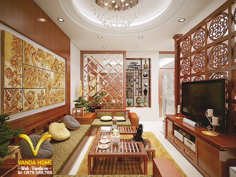 Thiết kế Nội thất phòng khách phong cách truyền thống Á Đông
