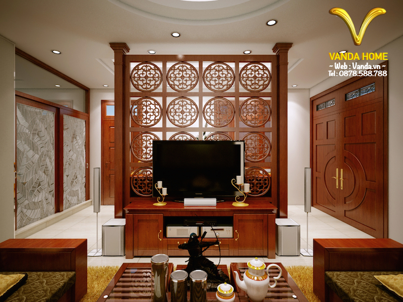 Thiết kế Nội thất phòng khách phong cách truyền thống Á Đông