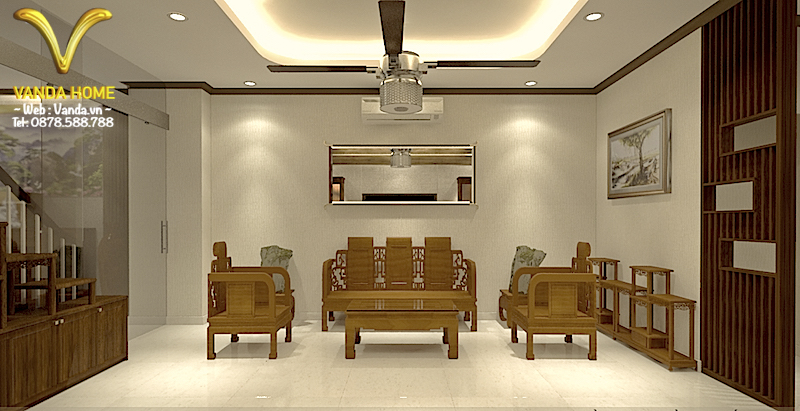 Thiết kế Nội thất Phòng khách gỗ tự nhiên, phong cách truyền thống Á Đông