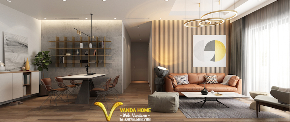 Thiết kế Nội thất phòng Khách và Phòng ăn chung cư Pandora - Vanda.vn