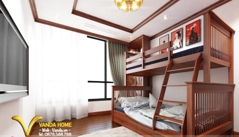 Thiết kế Nội thất Phòng ngủ giường tầng phong cách Á Đông 