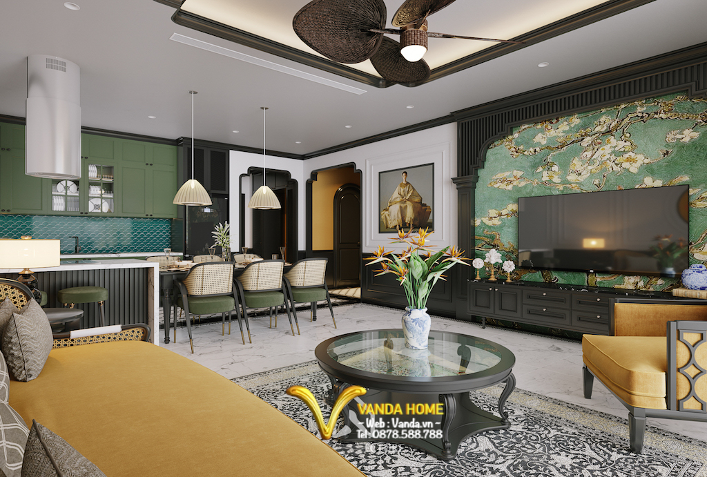 Thiết kế Nội thất phòng khách, phong cách Indochine ...