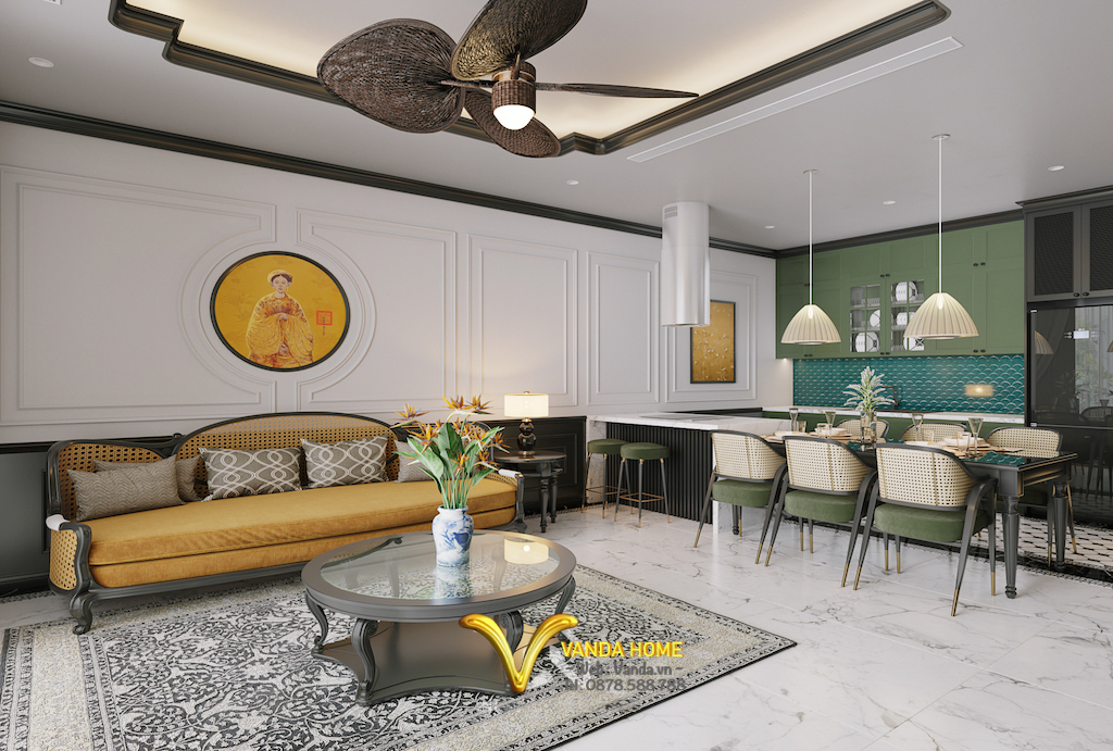 Thiết kế Nội thất phòng khách - phòng ăn, phong cách Indochine ...