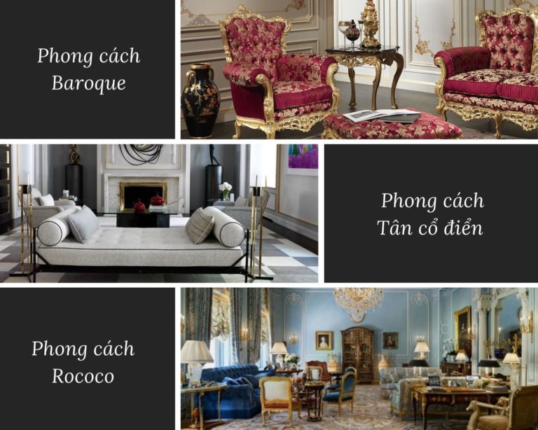 Sự khác biệt giữa 3 phong cách thiết kế: Baroque, Rococo và Tân cổ điển.